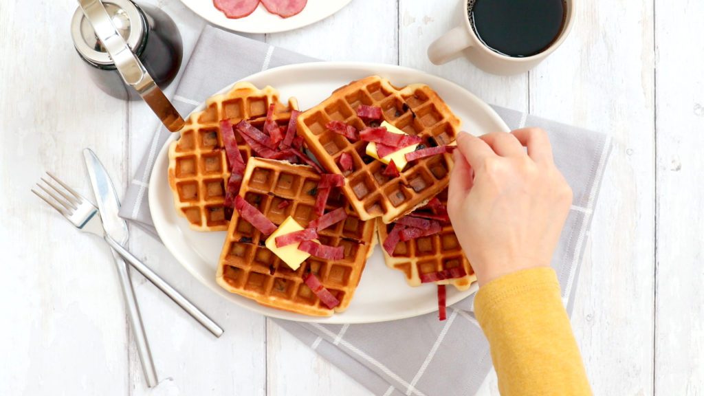 Turkey bacon waffles for a twist on the classic healthy breakfast idea 