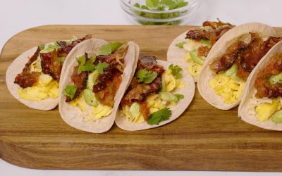 Breakfast Tacos with Peppered Beef Bacon and Egg